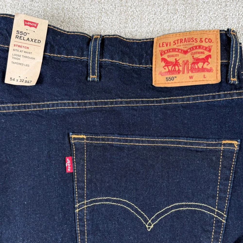 NEW Levi's 550 Mens 54x32 Relaxed Fit Tapered Leg Dark Wash Stretch Blue Jeans